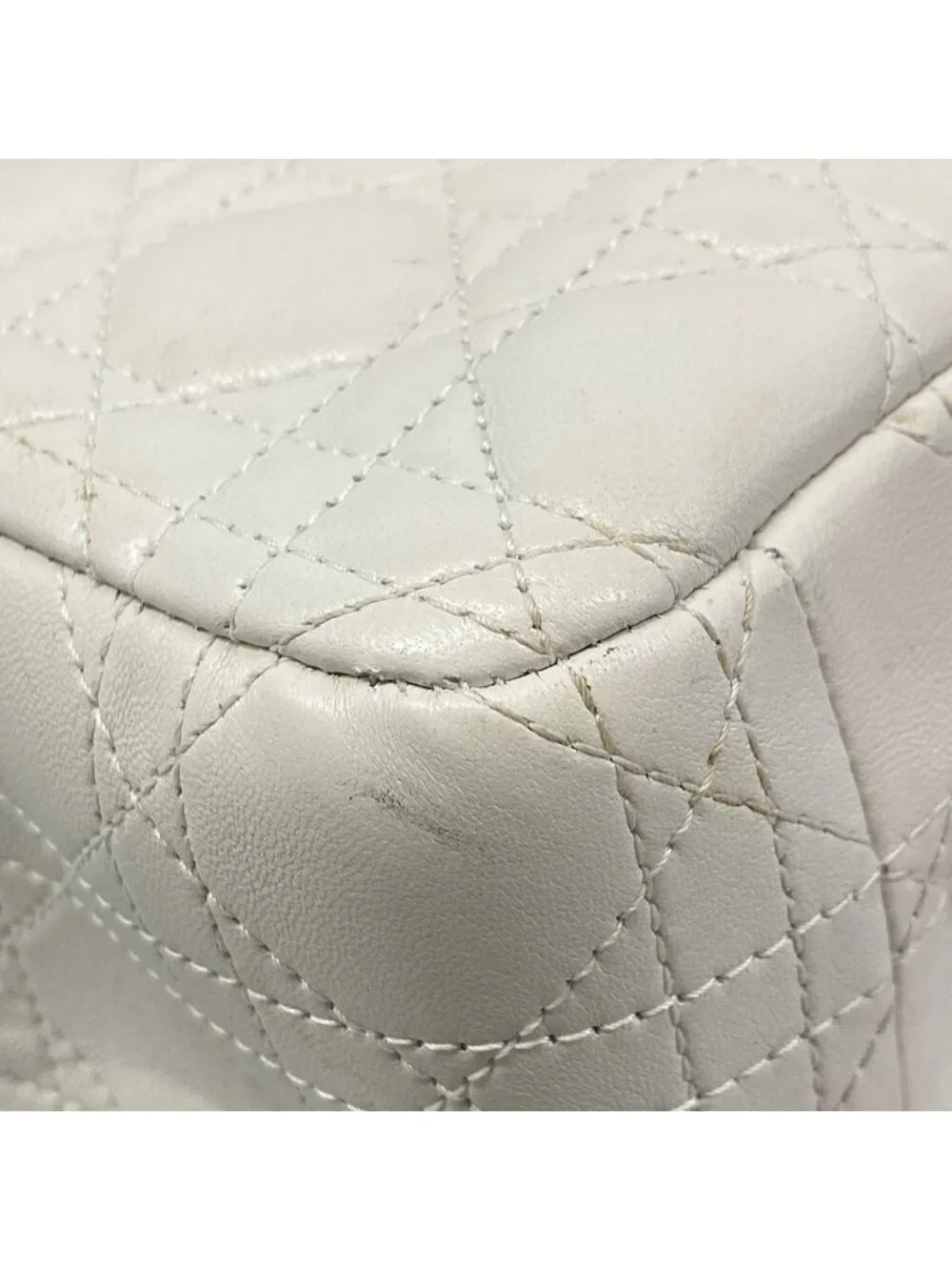 Dior Handbag Lady Bag White Gold Leather